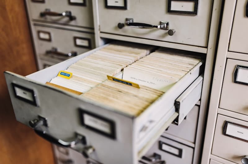 A drawer of paper case files