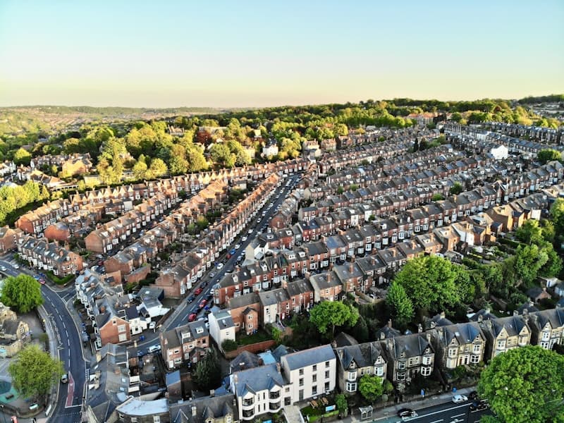 Aerial view of a residential street